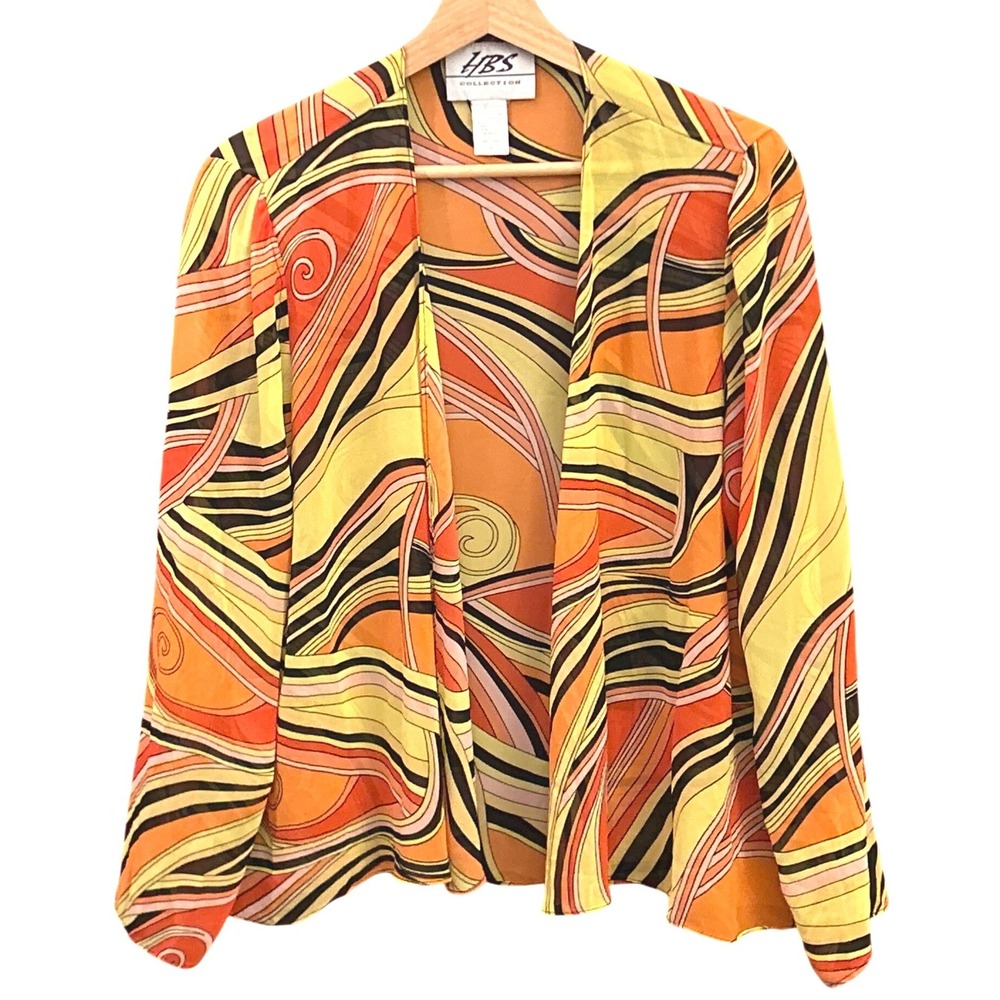 Vintage Y2K HBS Psychedelic Swirl Print Jacket Retro Boho Statement Size 10